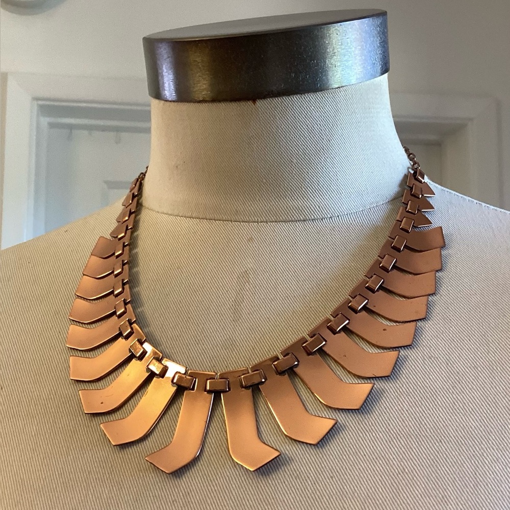 Vintage 1950s Mid Century Renoir Copper Zig Zag Mid Century Statement Necklace